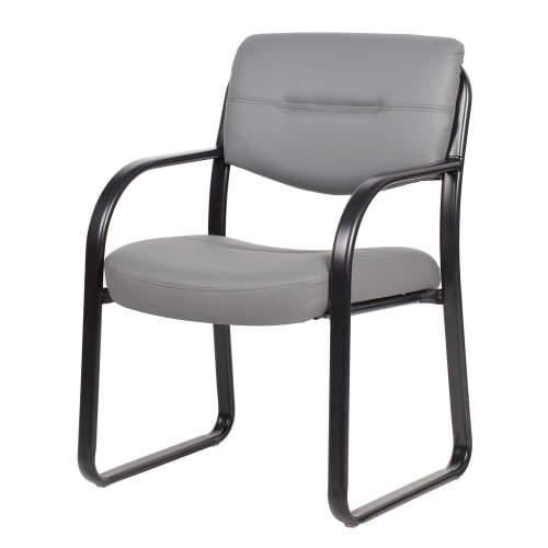 Boss LeatherPlus Tubular Steel Frame Guest Chair, Gray